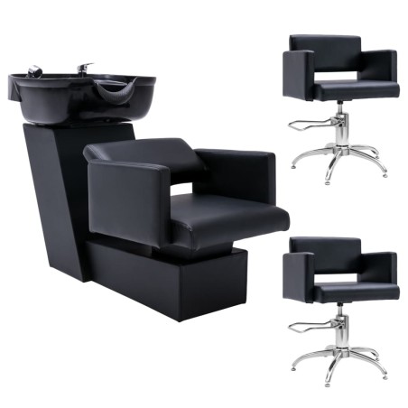 vidaXL Lavacabezas y sillones de peluquería de cuero sintético