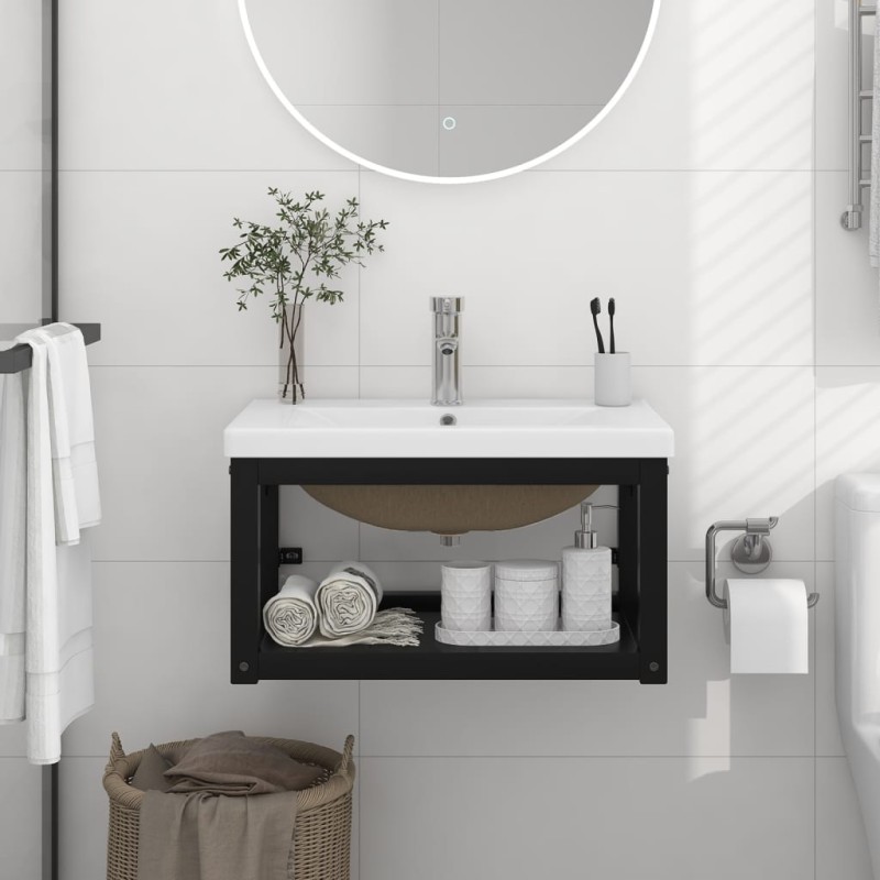 vidaXL Estructura de baño con lavabo incorporado hierro negro vidaXL Estructura de baño con lavabo incorporado hierro negro