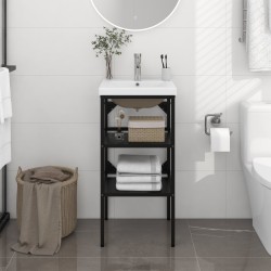 vidaXL Estructura de baño con lavabo incorporado hierro negro