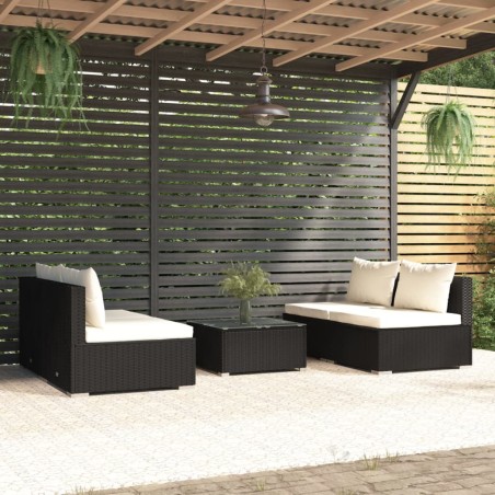 vidaXL Set de sofás de jardín 5 piezas y cojines ratán sintético negro