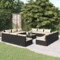 vidaXL Set muebles de jardín 13 pzas y cojines ratán sintético negro vidaXL Set muebles de jardín 13 pzas y cojines ratán sintético negro