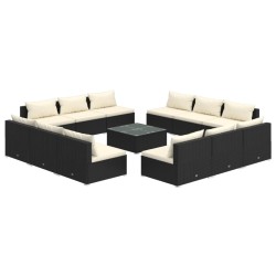 vidaXL Set muebles de jardín 13 pzas y cojines ratán sintético negro