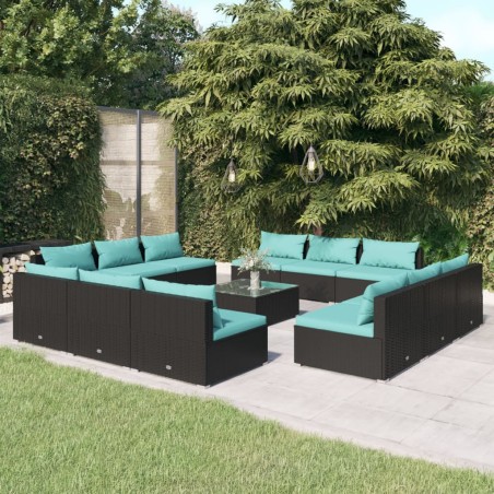 vidaXL Set muebles de jardín 13 pzas y cojines ratán sintético negro
