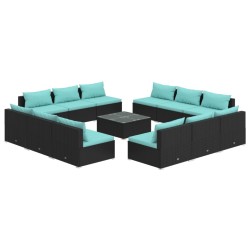 vidaXL Set muebles de jardín 13 pzas y cojines ratán sintético negro