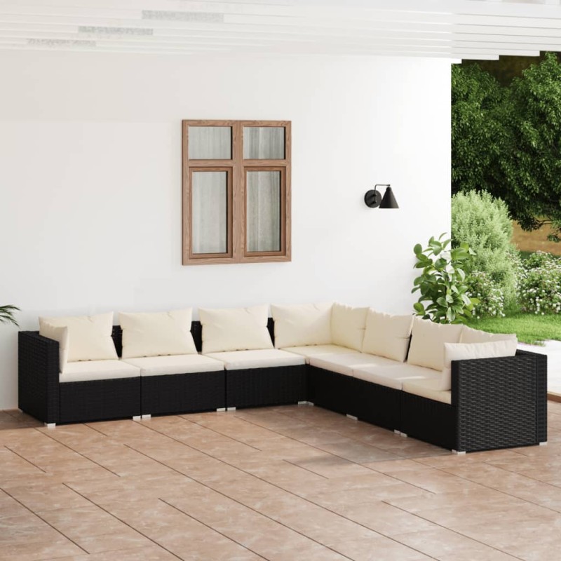 vidaXL Set de muebles de jardín 7 pzas y cojines ratán sintético negro vidaXL Set de muebles de jardín 7 pzas y cojines ratán sintético negro