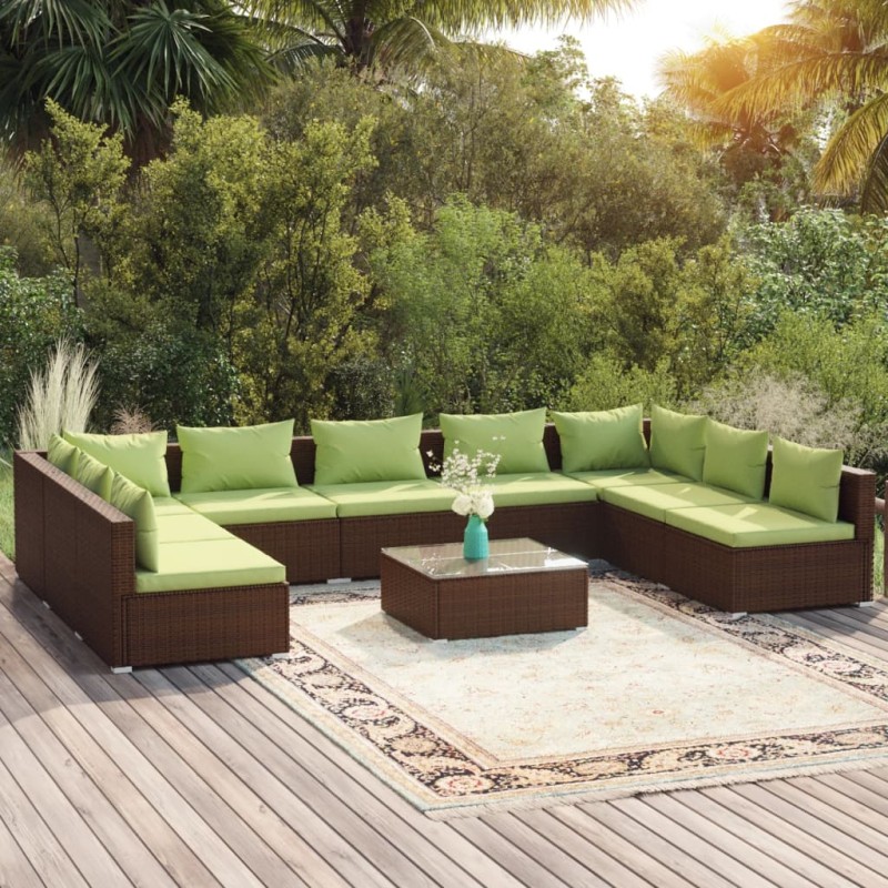 vidaXL Set muebles de jardín 10 pzas y cojines ratán sintético marrón vidaXL Set muebles de jardín 10 pzas y cojines ratán sintético marrón