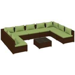 vidaXL Set muebles de jardín 10 pzas y cojines ratán sintético marrón