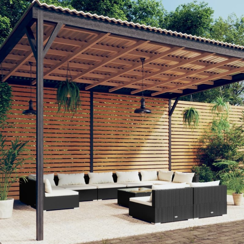 vidaXL Set de muebles de jardín 10 pzas cojines ratán sintético negro