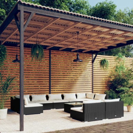 vidaXL Set de muebles de jardín 10 pzas cojines ratán sintético negro