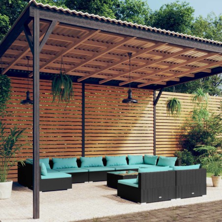vidaXL Set de muebles de jardín 10 pzas cojines ratán sintético negro