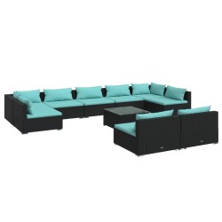 vidaXL Set de muebles de jardín 10 pzas cojines ratán sintético negro