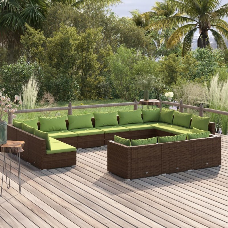 vidaXL Set muebles de jardín 13 piezas cojines ratán sintético marrón vidaXL Set muebles de jardín 13 piezas cojines ratán sintético marrón