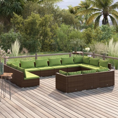 vidaXL Set muebles de jardín 13 piezas cojines ratán sintético marrón