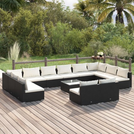vidaXL Set de muebles de jardín 13 pzas cojines ratán sintético negro