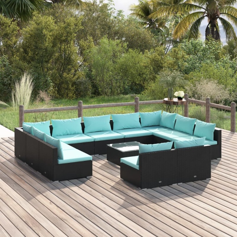 vidaXL Set de muebles de jardín 12 pzas cojines ratán sintético negro vidaXL Set de muebles de jardín 12 pzas cojines ratán sintético negro