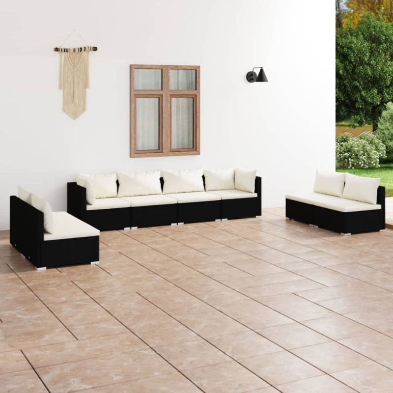 vidaXL Set de muebles de jardín 8 pzas y cojines ratán sintético negro vidaXL Set de muebles de jardín 8 pzas y cojines ratán sintético negro