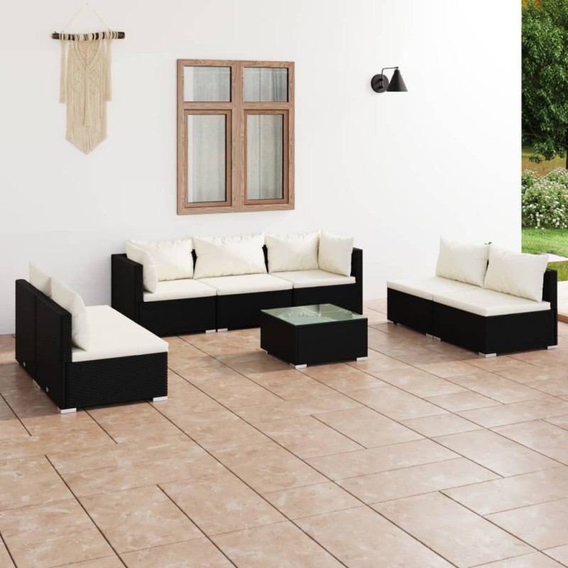 vidaXL Set de muebles de jardín 8 pzas y cojines ratán sintético negro vidaXL Set de muebles de jardín 8 pzas y cojines ratán sintético negro