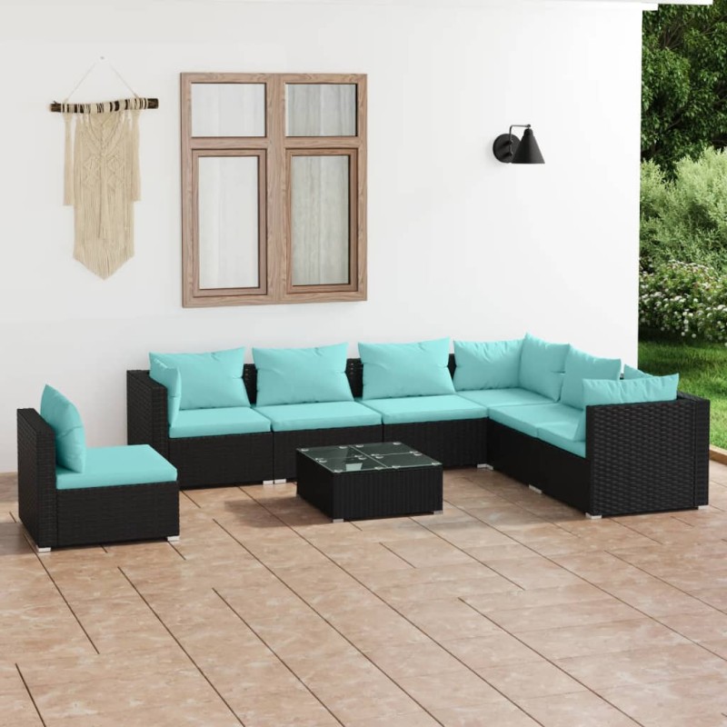 vidaXL Set de muebles de jardín 8 pzas y cojines ratán sintético negro vidaXL Set de muebles de jardín 8 pzas y cojines ratán sintético negro