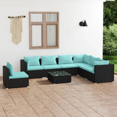 vidaXL Set de muebles de jardín 8 pzas y cojines ratán sintético negro