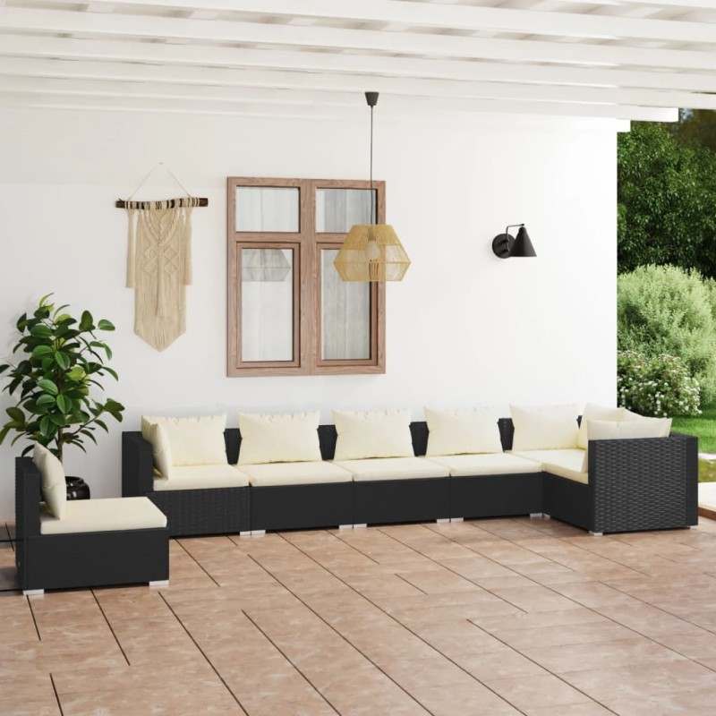 vidaXL Set de muebles de jardín 7 pzas y cojines ratán sintético negro vidaXL Set de muebles de jardín 7 pzas y cojines ratán sintético negro