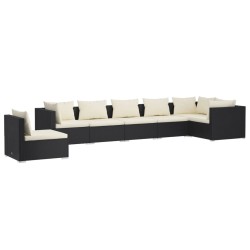 vidaXL Set de muebles de jardín 7 pzas y cojines ratán sintético negro
