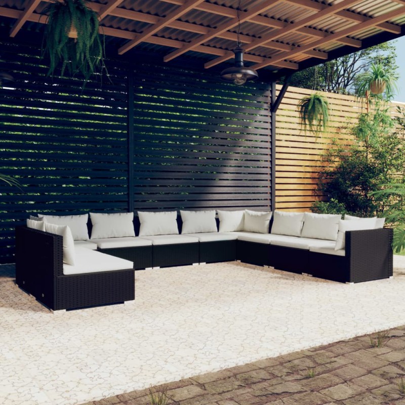vidaXL Set de muebles de jardín 10 pzas cojines ratán sintético negro vidaXL Set de muebles de jardín 10 pzas cojines ratán sintético negro