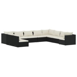 vidaXL Set de muebles de jardín 10 pzas cojines ratán sintético negro