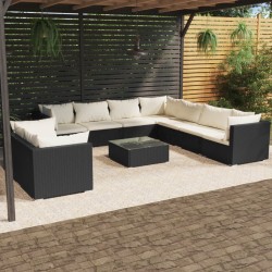 vidaXL Set de muebles de jardín 10 pzas cojines ratán sintético negro