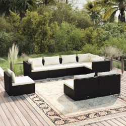 vidaXL Set de sofás de jardín 8 piezas y cojines ratán sintético negro