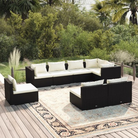 vidaXL Set de sofás de jardín 8 piezas y cojines ratán sintético negro