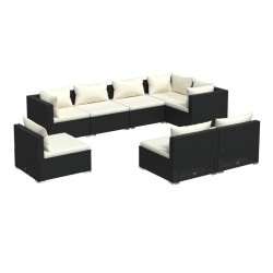 vidaXL Set de sofás de jardín 8 piezas y cojines ratán sintético negro