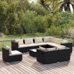 vidaXL Set de muebles de jardín 10 pzs y cojines ratán sintético negro
