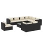 vidaXL Set de muebles de jardín 10 pzs y cojines ratán sintético negro vidaXL Set de muebles de jardín 10 pzs y cojines ratán sintético negro