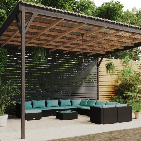 vidaXL Set de muebles de jardín 12 pzas cojines ratán sintético negro