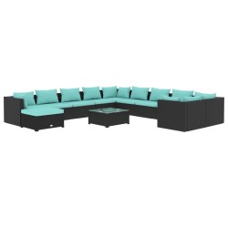 vidaXL Set de muebles de jardín 12 pzas cojines ratán sintético negro