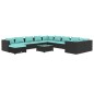 vidaXL Set de muebles de jardín 12 pzas cojines ratán sintético negro
