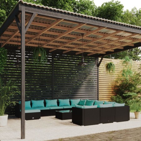 vidaXL Set de muebles de jardín 13 pzas cojines ratán sintético negro