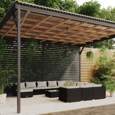 vidaXL Set de muebles de jardín 13 pzas cojines ratán sintético negro