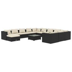 vidaXL Set de muebles de jardín 13 pzas cojines ratán sintético negro