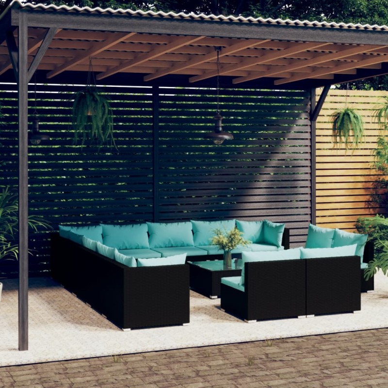 vidaXL Set de muebles de jardín 14 pzas cojines ratán sintético negro vidaXL Set de muebles de jardín 14 pzas cojines ratán sintético negro