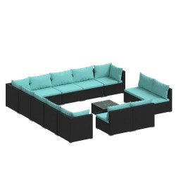 vidaXL Set de muebles de jardín 14 pzas cojines ratán sintético negro
