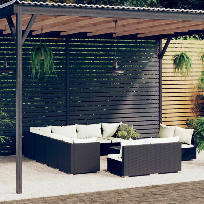 vidaXL Set de muebles de jardín 12 pzas cojines ratán sintético negro vidaXL Set de muebles de jardín 12 pzas cojines ratán sintético negro