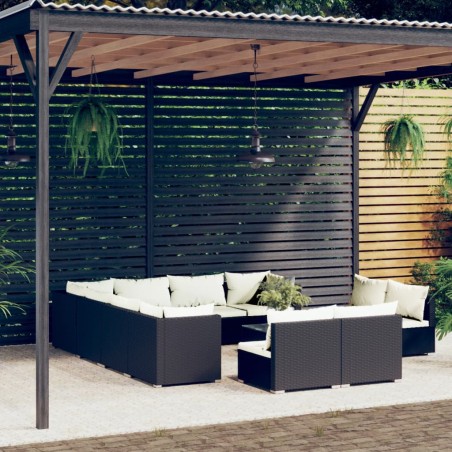 vidaXL Set de muebles de jardín 12 pzas cojines ratán sintético negro