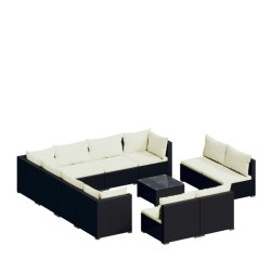 vidaXL Set de muebles de jardín 12 pzas cojines ratán sintético negro