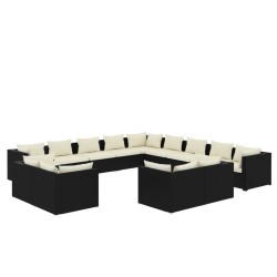 vidaXL Set de muebles de jardín 13 pzas cojines ratán sintético negro