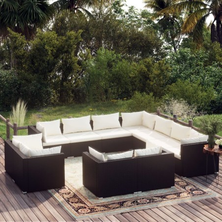 vidaXL Set de muebles de jardín 11 pzas cojines ratán sintético negro