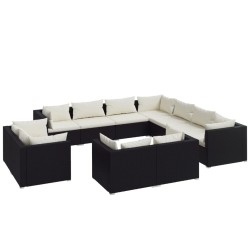 vidaXL Set de muebles de jardín 11 pzas cojines ratán sintético negro