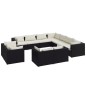 vidaXL Set de muebles de jardín 11 pzas cojines ratán sintético negro