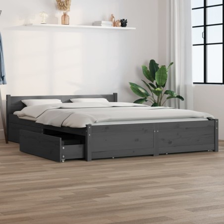 vidaXL Estructura de cama con cajones gris 150x200 cm