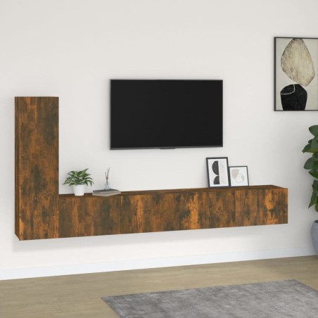 vidaXL Set de muebles de TV 3 pzas madera contrachapada roble ahumado